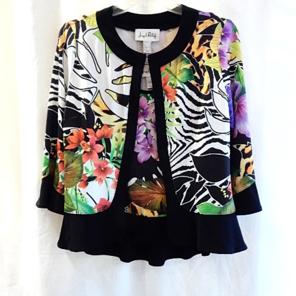 JOSEPH RIBKOFF MULTICOLOR KNIT JACKET & SHELL SET IN SIZE 8